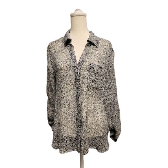 Diane Von Furstenberg Blouse Womens 8 Silk Chiffon Roll Tab Sheer Lightweight - Picture 1 of 13